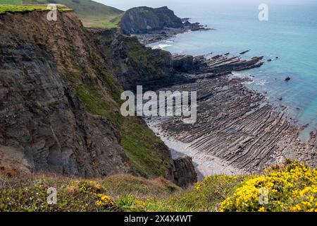 Aspro paesaggio costiero vicino a Hartland Point sulla penisola di Hartland nel Devon, Inghilterra, Regno Unito Foto Stock
