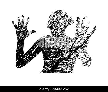 Silhouette di una donna. Ferma la guerra. Ferma la violenza. disegno a mano. Non IA. Illustrazione vettoriale Illustrazione Vettoriale