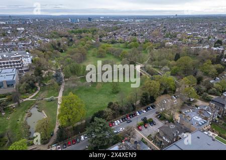 Veduta aerea di Walpole Park, Ealing, Londra, Regno Unito. Foto Stock