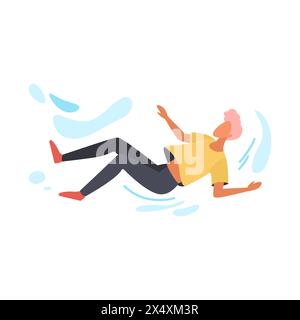 Uomo che cade all'indietro nelle correnti d'aria, che ondeggia le braccia nell'illustrazione del vettore della paura Illustrazione Vettoriale