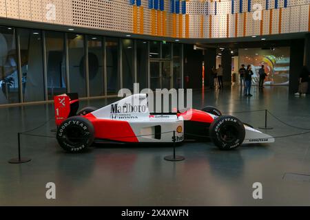 La McLaren Honda di Ayrton Senna è stata esposta durante la mostra "Senna Forever" il 5 maggio 2024 al Museo Nazionale dell'Automobile di Torino. Foto Stock