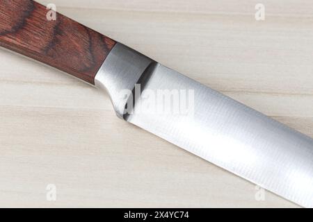 Frammento di un normale coltello da cucina con manico in legno marrone Foto Stock