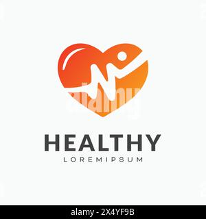 Logo Heart Health in arancione e bianco concetto di cura del cuore Illustrazione Vettoriale