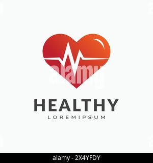 Logo heartbeat rosso, concetto di assistenza sanitaria al cuore Illustrazione Vettoriale