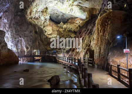 Grotta di Akiyoshido. Una grotta soluzionale all'interno del quasi-parco nazionale di Akiyoshidai, Yamaguchi, Giappone. Foto Stock