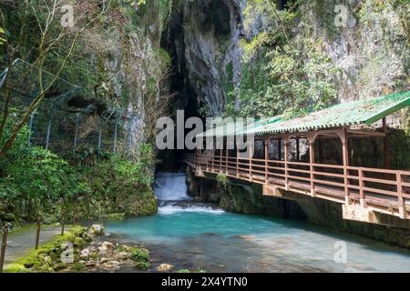 Ingresso alla grotta di Akiyoshido. Parco quasi nazionale di Akiyoshidai. Yamaguchi, Giappone. Foto Stock