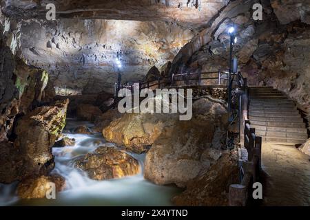 Grotta di Akiyoshido. Una grotta soluzionale all'interno del quasi-parco nazionale di Akiyoshidai, Yamaguchi, Giappone. Foto Stock