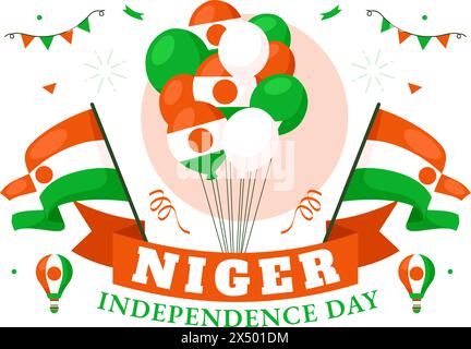 Happy Niger Independence Day illustrazione vettoriale il 3 agosto con Waving Flag e Country Public Holiday in Flat Cartoon background Design Illustrazione Vettoriale