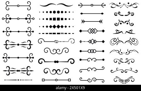 Bordi, delimitatori e divisori in stile vintage, vignette e separatori di ornamenti floreali vettoriali retrò. Illustrazione vettoriale. EPS 10. Illustrazione Vettoriale