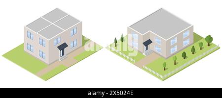 Edificio isometrico. Icona di una casa residenziale. Illustrazione vettoriale. EPS 10. Illustrazione Vettoriale