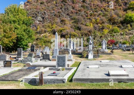 Historic Arrowtown Cemetery, Durham Street, Arrowtown, Otago, South Island, nuova Zelanda Foto Stock