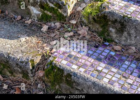piccole piastrelle colorate sui gradini Foto Stock