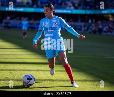 5 maggio 2024 San Jose, CA USA, l'attaccante dei Chicago Red Stars Mallory Swanson (9) calcia il campo di pallone durante la partita della NWSL tra Chicago Red Star e Bay FC. Chicago ha battuto il Bay FC 2-1 al Pay Pal Park San Jose California. Thurman James/CSM Foto Stock