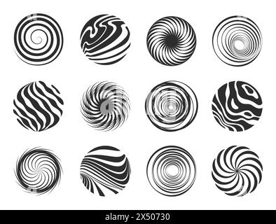 Movimento astratto a spirale e design a icone dinamiche con vortice ipnotico, vortice e vortice Illustrazione Vettoriale