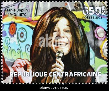 La pop star Janis Joplin canta su un francobollo Foto Stock