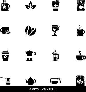 Icona tè e caffè - espandibile a qualsiasi dimensione - consente di cambiare colore. Perfect Flat Vector contiene icone come cappuccino, tazza, caffeina, cioccolato, moch Illustrazione Vettoriale