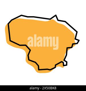 Mappa semplificata del paese della Lituania. Silhouette arancione con contorni netti neri spessi isolati su sfondo bianco. Semplice icona vettoriale Illustrazione Vettoriale
