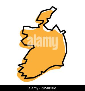 Mappa semplificata del paese dell'Irlanda. Silhouette arancione con contorni netti neri spessi isolati su sfondo bianco. Semplice icona vettoriale Illustrazione Vettoriale