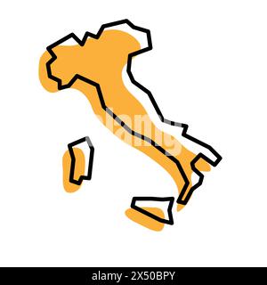 Mappa semplificata per l'Italia. Silhouette arancione con contorni netti neri spessi isolati su sfondo bianco. Semplice icona vettoriale Illustrazione Vettoriale