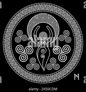 Set, cornici tonde in meandro, antico schema europeo e corona di foglie di quercia e ghiande Illustrazione Vettoriale