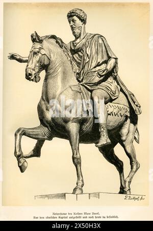 L'imperatore romano Marco Aurelio, statua del cavaliere, immagine da: "Römische Geschichte" (storia romana), Il COPYRIGHT DELL'ARTISTA NON DEVE ESSERE CANCELLATO Foto Stock