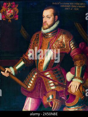 Filippo II (1527-1598), re di Spagna, ritratto a olio su tela, 1550-1575 Foto Stock