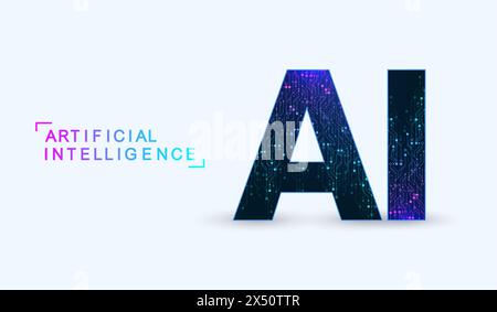 Intelligenza artificiale con linea elettrica a circuito. Design di apprendimento automatico futuristico digitale. Insegna AI per grafica, logo, sito Web Illustrazione Vettoriale