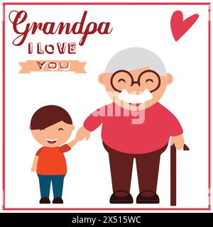 Nonno ti amo testo. La giornata dei nonni. Illustrazione Vettoriale