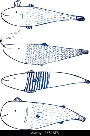 Illustrazione pesce. Disegni, illustrazione vettoriale di animali acquatici. Illustrazione Vettoriale