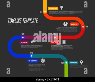 Modello timeline semplice costituito da segmenti di linea spessi colore arcobaleno. Modello di infochart multifunzione che mostra le tappe principali o importanti su Illustrazione Vettoriale