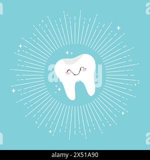 Dente di cartoni animati lucido. Dente sano e felice. Carino sfondo sorridente. Illustrazione vettoriale Illustrazione Vettoriale