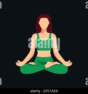 Donna astratta senza volto seduta in posa di loto. Meditare ragazza su sfondo scuro. Giornata internazionale di yoga. Ragazza che fa yoga. Illustrazione vettoriale Illustrazione Vettoriale