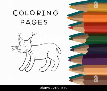 Immagine vettoriale isolata di una pagina di colorazione lince. Pagina da colorare con un animale. Illustrazione Vettoriale