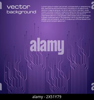 Sfondo viola tecnologico astratto con elementi del microchip. Struttura dello sfondo del circuito stampato. Illustrazione vettoriale. Illustrazione Vettoriale