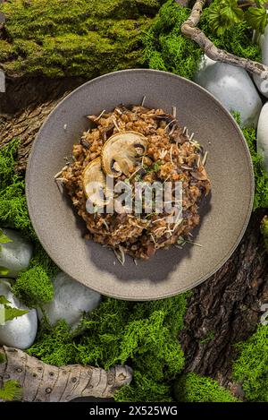 grano saraceno con funghi e parmigiano. Foto di alta qualità Foto Stock