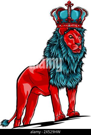 leone con disegno del logo vettoriale dell'illustrazione a corona Illustrazione Vettoriale