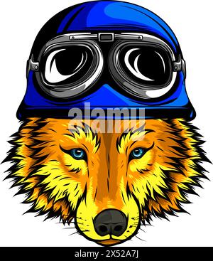 illustrazione vettoriale del disegno digitale della mascotte della testa del lupo Illustrazione Vettoriale
