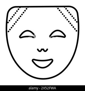 Maschera facciale felice e positiva, icona a linea nera di un semplice segno vettoriale ottimista Illustrazione Vettoriale