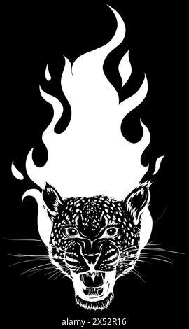 Testa leopardata con fuoco. vettore Illustrazione Vettoriale