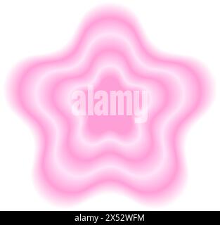 Fiore concentrico rosa in stile sfumato, isolato su sfondo bianco. Elegante adesivo y2k con effetto aura y2k. Illustrazione vettoriale. Illustrazione Vettoriale