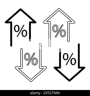 Simboli di fluttuazione dei tassi di interesse. Frecce finanziarie vettoriali. Concetto di indicatori economici. Illustrazione Vettoriale