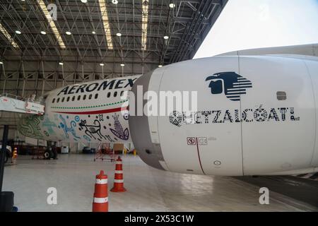 Città del Messico, Messico. 6 maggio 2024. Un aereo Aeromexico è visto durante l'annuncio che la compagnia aerea messicana Aeromexico sponsorizzerà il Comitato Olimpico messicano. Il 6 maggio 2024 a città del Messico, Messico. (Foto di Rick Cruz/Eyepix Group/Sipa USA) credito: SIPA USA/Alamy Live News Foto Stock