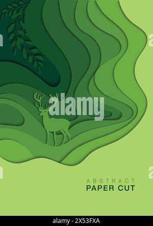 Striscione verticale con sfondo ritagliato in carta astratta 3D progettato per copertine di libri, volantini, presentazioni, poster e inviti. Ridurre lo spazio di copia Illustrazione Vettoriale