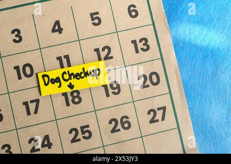 Programma di controllo cani. Nota di promemoria scritta sul calendario. Foto Stock