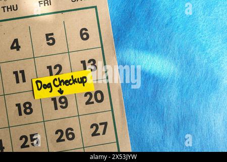 Programma di controllo cani. Nota di promemoria scritta sul calendario. Foto Stock