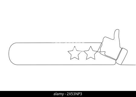 Il disegno di una linea singola si sposta verso l'alto accanto a 2 stelle. Classificazione a stelle. Recensione piuttosto negativa. Concetto di feedback. Esperienza dell'acquirente. Valutazione delle recensioni dei clienti. Committente Illustrazione Vettoriale