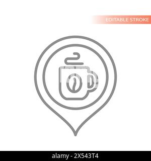 Icona della linea pin della mappa Cafe. La posizione del bar è un vettoriale. Illustrazione Vettoriale