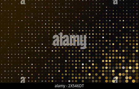 Mezzitoni dorati astratti tratteggiati su sfondo scuro. Elegante sagoma orizzontale a pois lucida Illustrazione Vettoriale