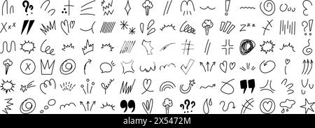 Set di effetti emozionali anime. Collezione manga di frecce, scintille, segni espressivi. Illustrazione vettoriale. Illustrazione Vettoriale