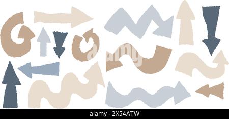 Collezione frecce texture pastello. Illustrazione vettoriale. Spatola con puntatore disegnata a mano isolata per design e decorazione. Illustrazione Vettoriale